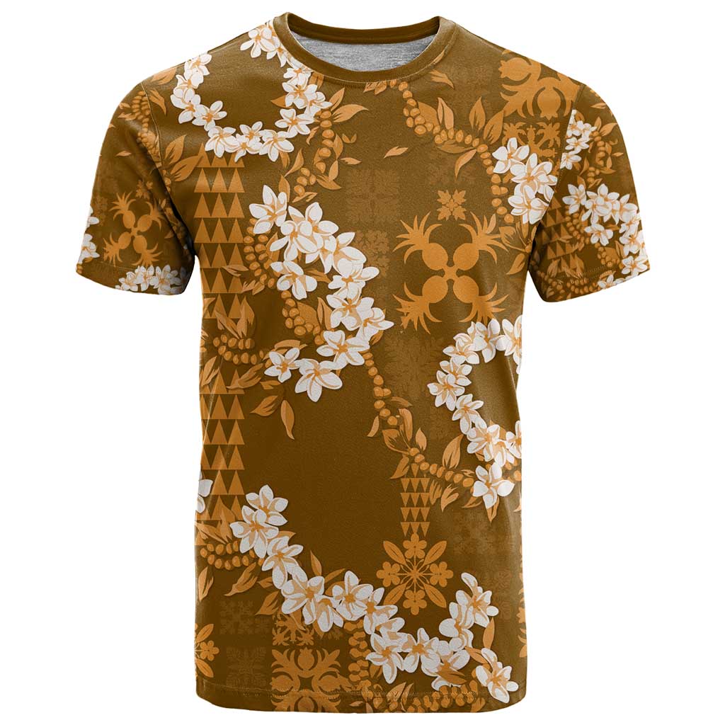 Mokihana Maile and Ilima Leis T Shirt Alani Hawaiian Tapa Quilt Pattern LT9 Gold - Polynesian Pride