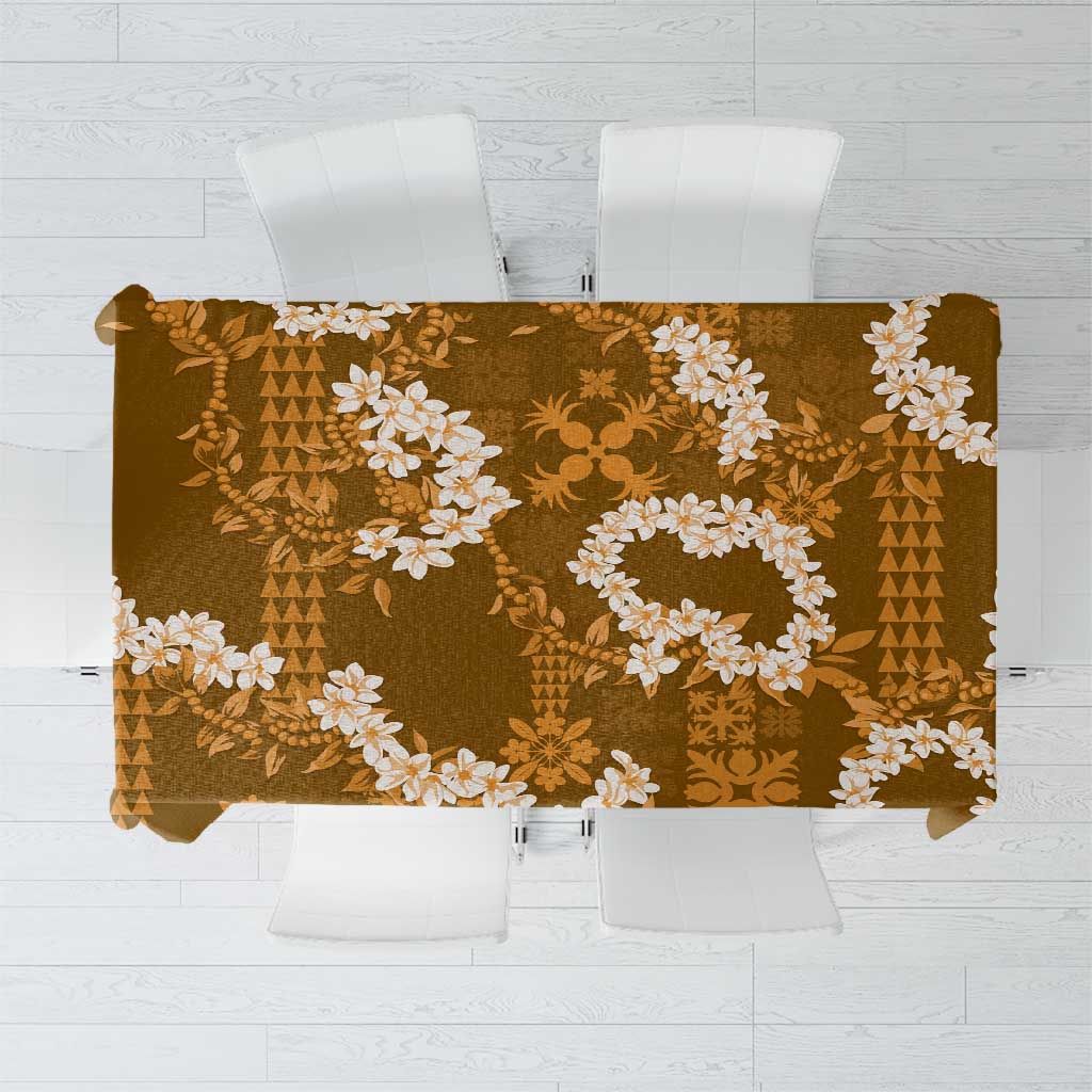 Mokihana Maile and Ilima Leis Tablecloth Alani Hawaiian Tapa Quilt Pattern LT9 Gold - Polynesian Pride