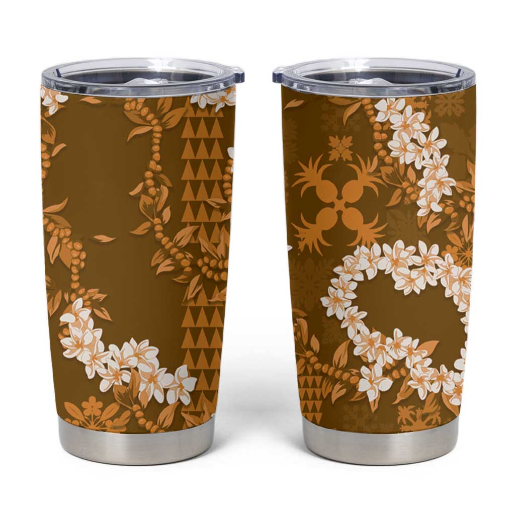 Mokihana Maile and Ilima Leis Tumbler Cup Alani Hawaiian Tapa Quilt Pattern LT9 Gold - Polynesian Pride