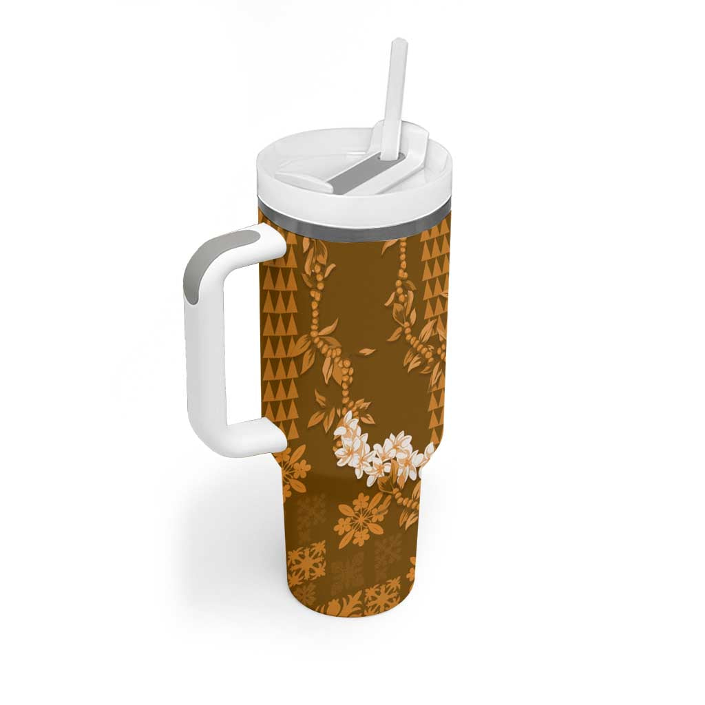 Mokihana Maile and Ilima Leis Tumbler With Handle Alani Hawaiian Tapa Quilt Pattern LT9 - Polynesian Pride