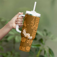 Mokihana Maile and Ilima Leis Tumbler With Handle Alani Hawaiian Tapa Quilt Pattern LT9 - Polynesian Pride