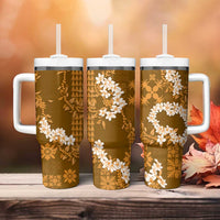 Mokihana Maile and Ilima Leis Tumbler With Handle Alani Hawaiian Tapa Quilt Pattern LT9 - Polynesian Pride