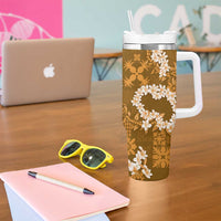 Mokihana Maile and Ilima Leis Tumbler With Handle Alani Hawaiian Tapa Quilt Pattern LT9 - Polynesian Pride
