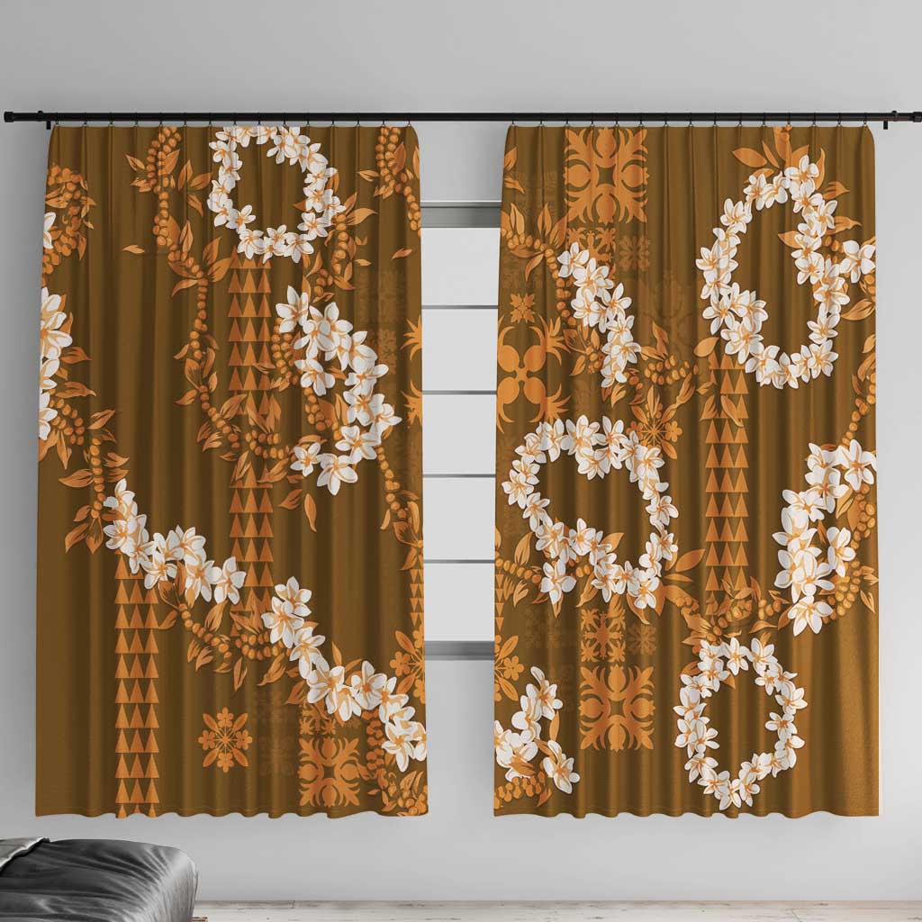 Mokihana Maile and Ilima Leis Window Curtain Alani Hawaiian Tapa Quilt Pattern LT9 With Hooks Gold - Polynesian Pride
