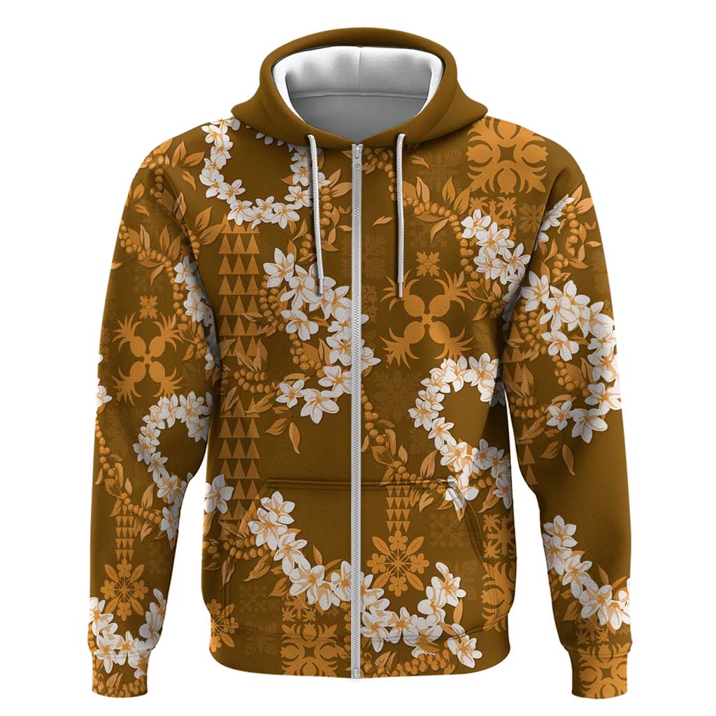 Mokihana Maile and Ilima Leis Zip Hoodie Alani Hawaiian Tapa Quilt Pattern LT9 Zip Hoodie Gold - Polynesian Pride