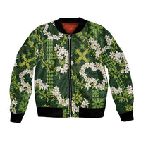 Mokihana Maile and Ilima Leis Bomber Jacket Omaʻomaʻo Hawaiian Tapa Quilt Pattern LT9 Unisex Green - Polynesian Pride