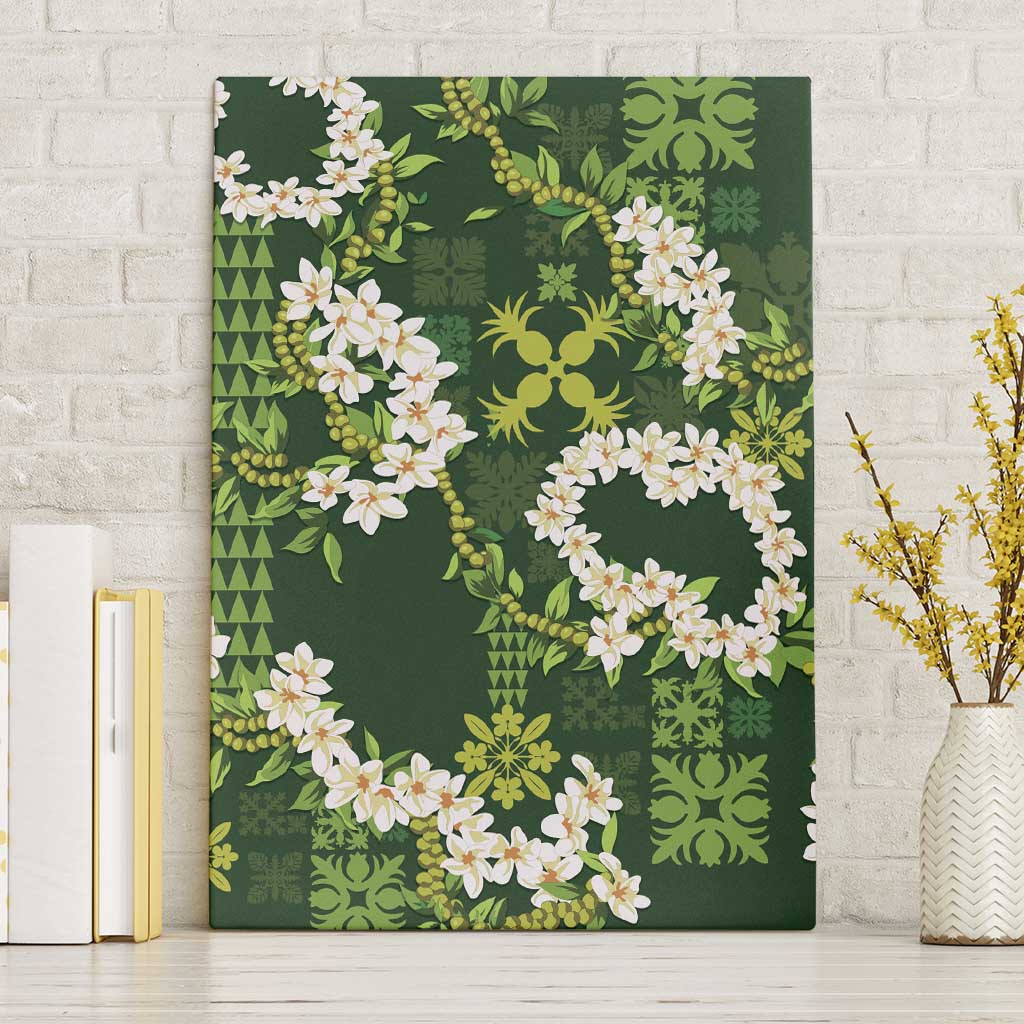 Mokihana Maile and Ilima Leis Canvas Wall Art Omaʻomaʻo Hawaiian Tapa Quilt Pattern LT9 Without Frame Green - Polynesian Pride