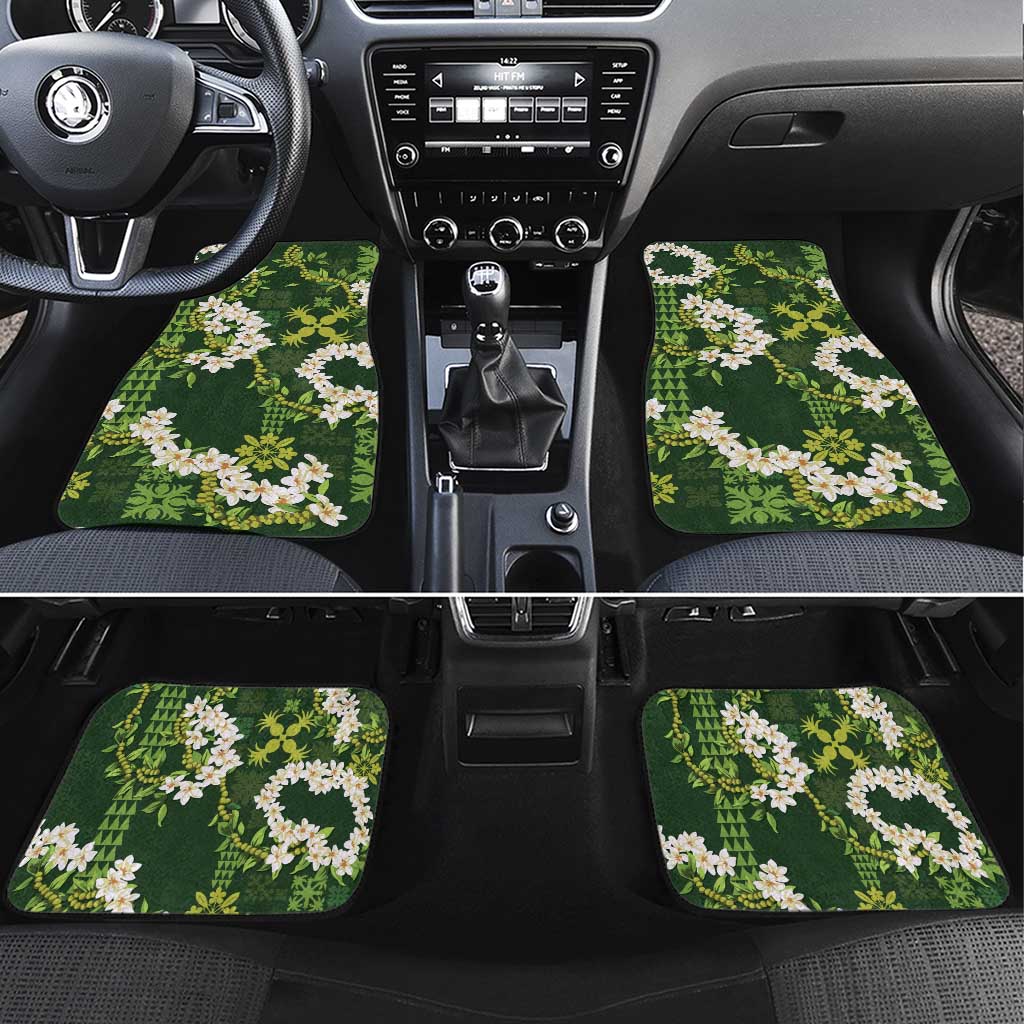 Mokihana Maile and Ilima Leis Car Mats Omaʻomaʻo Hawaiian Tapa Quilt Pattern LT9 Set 4pcs Green - Polynesian Pride