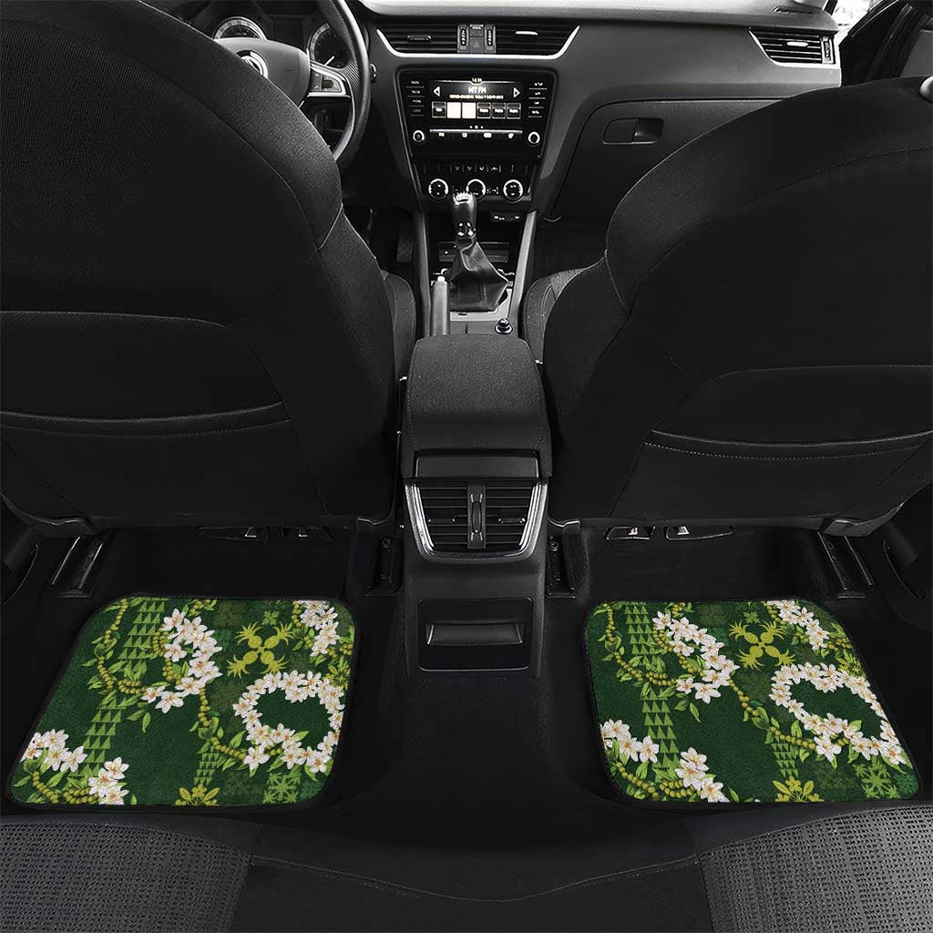 Mokihana Maile and Ilima Leis Car Mats Omaʻomaʻo Hawaiian Tapa Quilt Pattern LT9 Set 2pcs - Back Green - Polynesian Pride