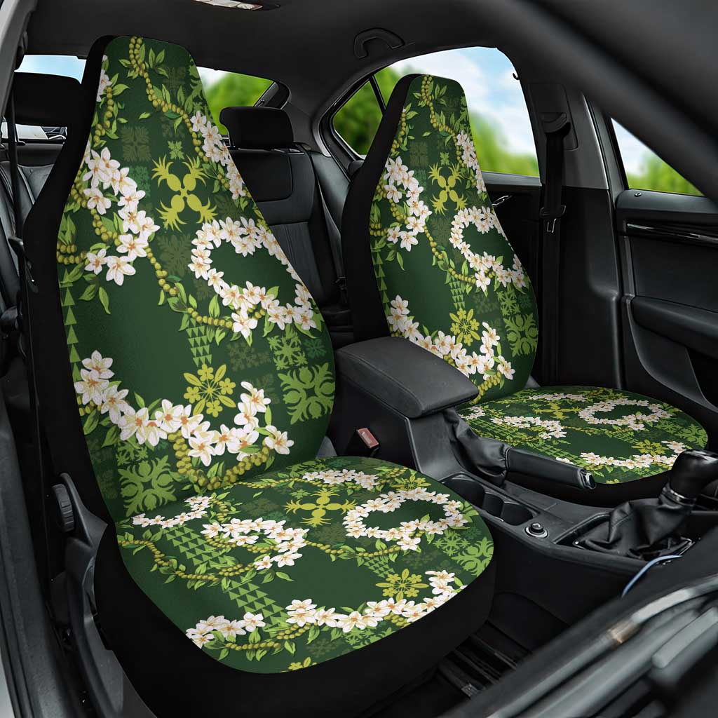 Mokihana Maile and Ilima Leis Car Seat Cover Omaʻomaʻo Hawaiian Tapa Quilt Pattern LT9 One Size Green - Polynesian Pride