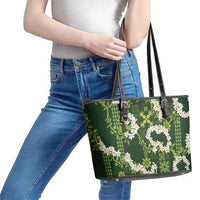 Mokihana Maile and Ilima Leis Leather Tote Bag Omaʻomaʻo Hawaiian Tapa Quilt Pattern LT9 - Polynesian Pride