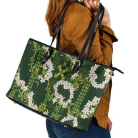 Mokihana Maile and Ilima Leis Leather Tote Bag Omaʻomaʻo Hawaiian Tapa Quilt Pattern LT9 - Polynesian Pride