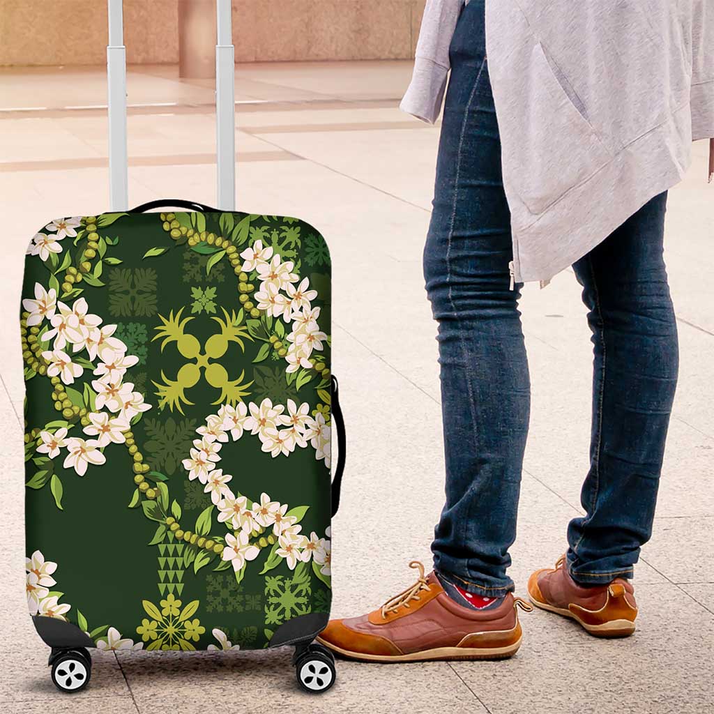 Mokihana Maile and Ilima Leis Luggage Cover Omaʻomaʻo Hawaiian Tapa Quilt Pattern LT9 Green - Polynesian Pride