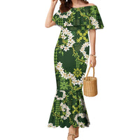 Mokihana Maile and Ilima Leis Mermaid Dress Omaʻomaʻo Hawaiian Tapa Quilt Pattern LT9 Women Green - Polynesian Pride