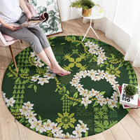 Mokihana Maile and Ilima Leis Round Carpet Omaʻomaʻo Hawaiian Tapa Quilt Pattern LT9 - Polynesian Pride