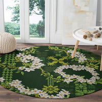 Mokihana Maile and Ilima Leis Round Carpet Omaʻomaʻo Hawaiian Tapa Quilt Pattern LT9 - Polynesian Pride