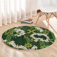 Mokihana Maile and Ilima Leis Round Carpet Omaʻomaʻo Hawaiian Tapa Quilt Pattern LT9 - Polynesian Pride