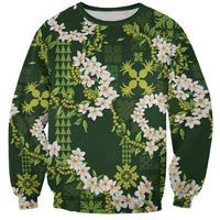 Mokihana Maile and Ilima Leis Sweatshirt Omaʻomaʻo Hawaiian Tapa Quilt Pattern LT9 Unisex Green - Polynesian Pride