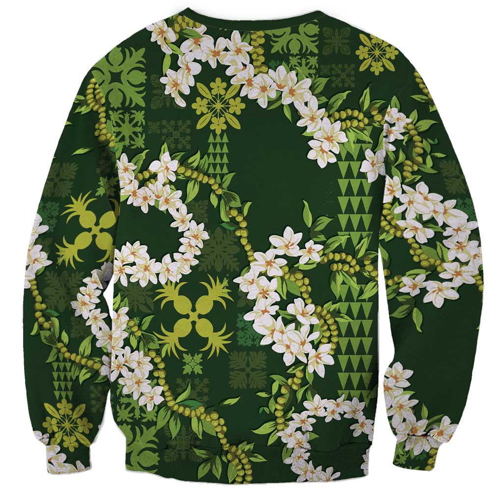 Mokihana Maile and Ilima Leis Sweatshirt Omaʻomaʻo Hawaiian Tapa Quilt Pattern LT9 - Polynesian Pride