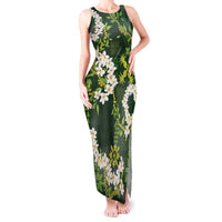 Mokihana Maile and Ilima Leis Tank Maxi Dress Omaʻomaʻo Hawaiian Tapa Quilt Pattern LT9 Women Green - Polynesian Pride