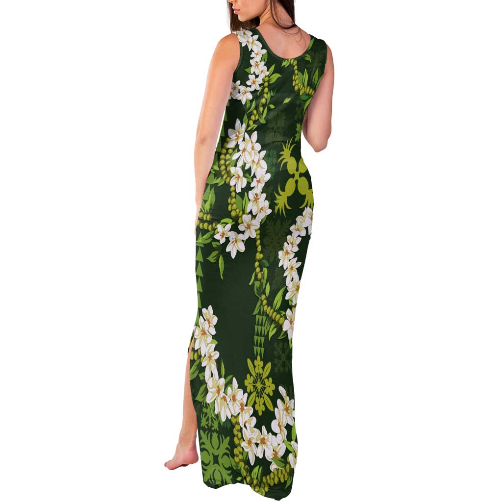 Mokihana Maile and Ilima Leis Tank Maxi Dress Omaʻomaʻo Hawaiian Tapa Quilt Pattern LT9 - Polynesian Pride