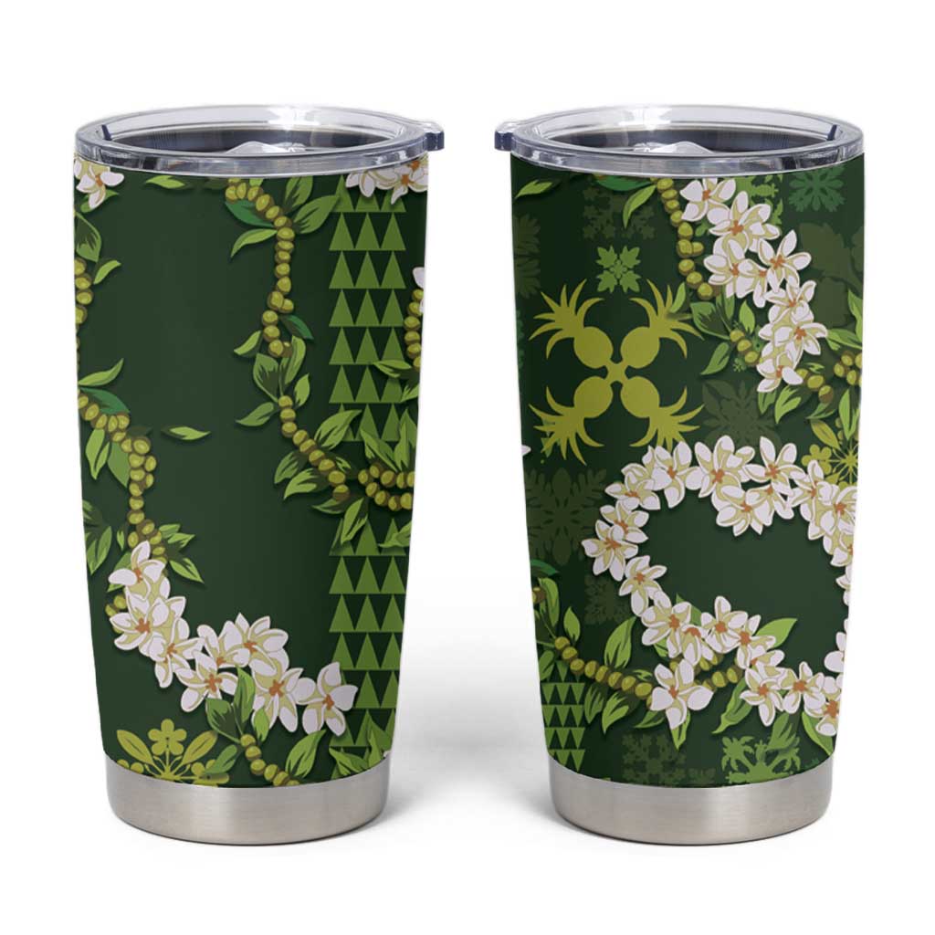 Mokihana Maile and Ilima Leis Tumbler Cup Omaʻomaʻo Hawaiian Tapa Quilt Pattern LT9 Green - Polynesian Pride