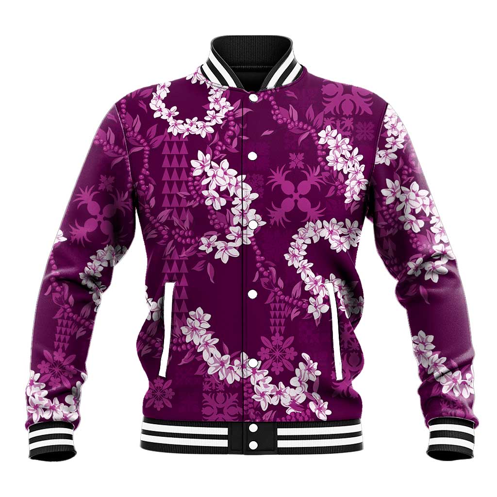 Mokihana Maile and Ilima Leis Baseball Jacket Akala Hawaiian Tapa Quilt Pattern LT9 Unisex Pink - Polynesian Pride