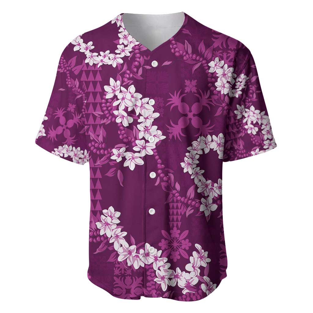 Mokihana Maile and Ilima Leis Baseball Jersey Akala Hawaiian Tapa Quilt Pattern LT9 Pink - Polynesian Pride