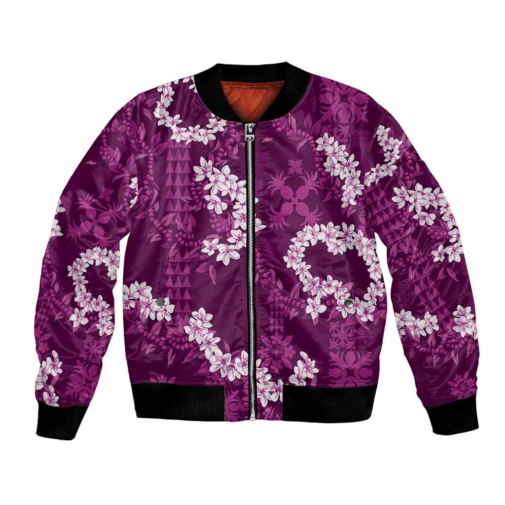 Mokihana Maile and Ilima Leis Bomber Jacket Akala Hawaiian Tapa Quilt Pattern LT9 Unisex Pink - Polynesian Pride