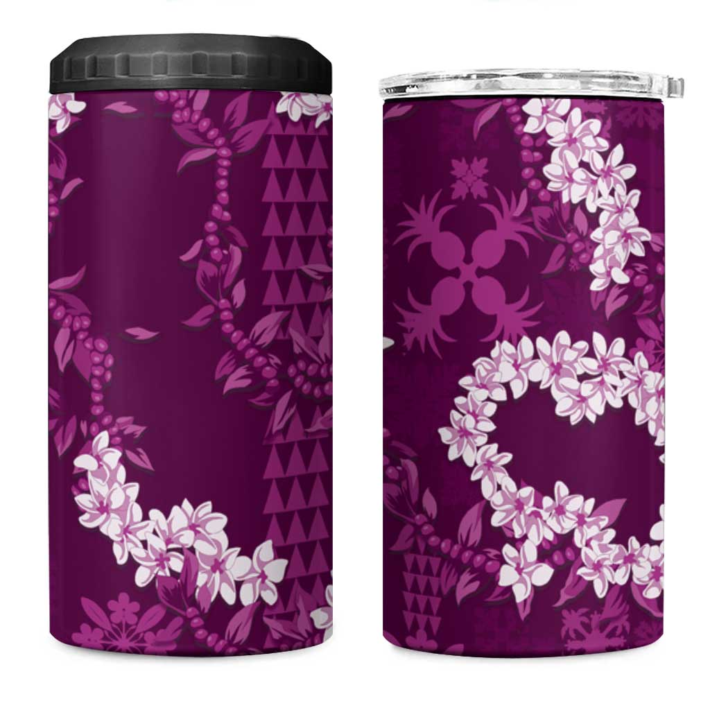 Mokihana Maile and Ilima Leis 4 in 1 Can Cooler Tumbler Akala Hawaiian Tapa Quilt Pattern LT9 One Size: 16 oz Pink - Polynesian Pride