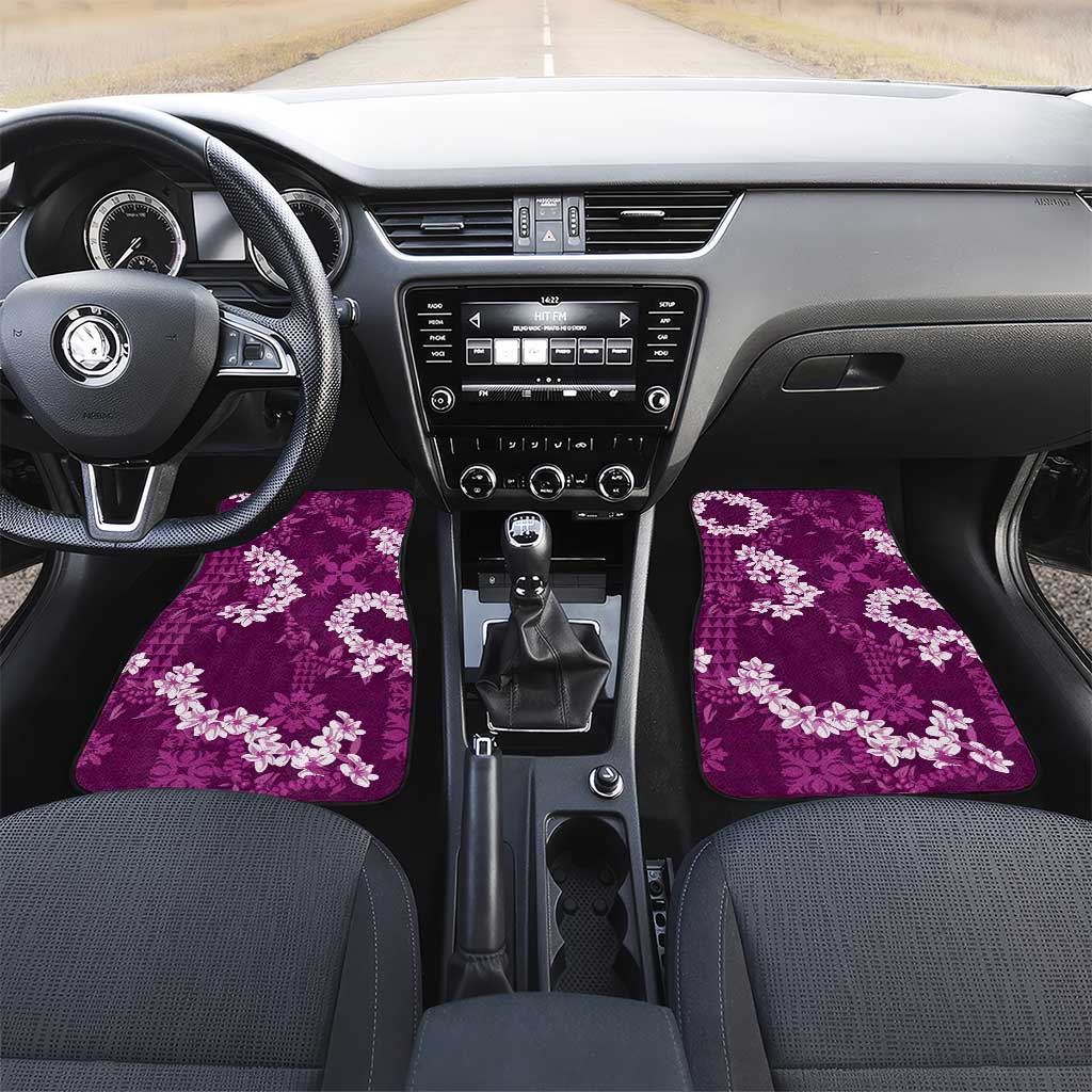 Mokihana Maile and Ilima Leis Car Mats Akala Hawaiian Tapa Quilt Pattern LT9 Set 2pcs - Front Pink - Polynesian Pride