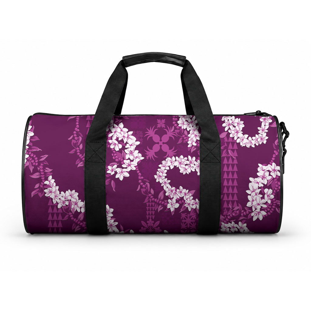 Mokihana Maile and Ilima Leis Duffle Bag Akala Hawaiian Tapa Quilt Pattern LT9 One size Pink - Polynesian Pride