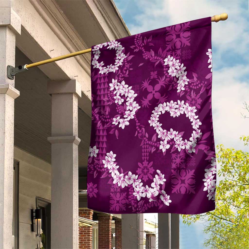 Mokihana Maile and Ilima Leis Garden Flag Akala Hawaiian Tapa Quilt Pattern LT9 House Flag Pink - Polynesian Pride