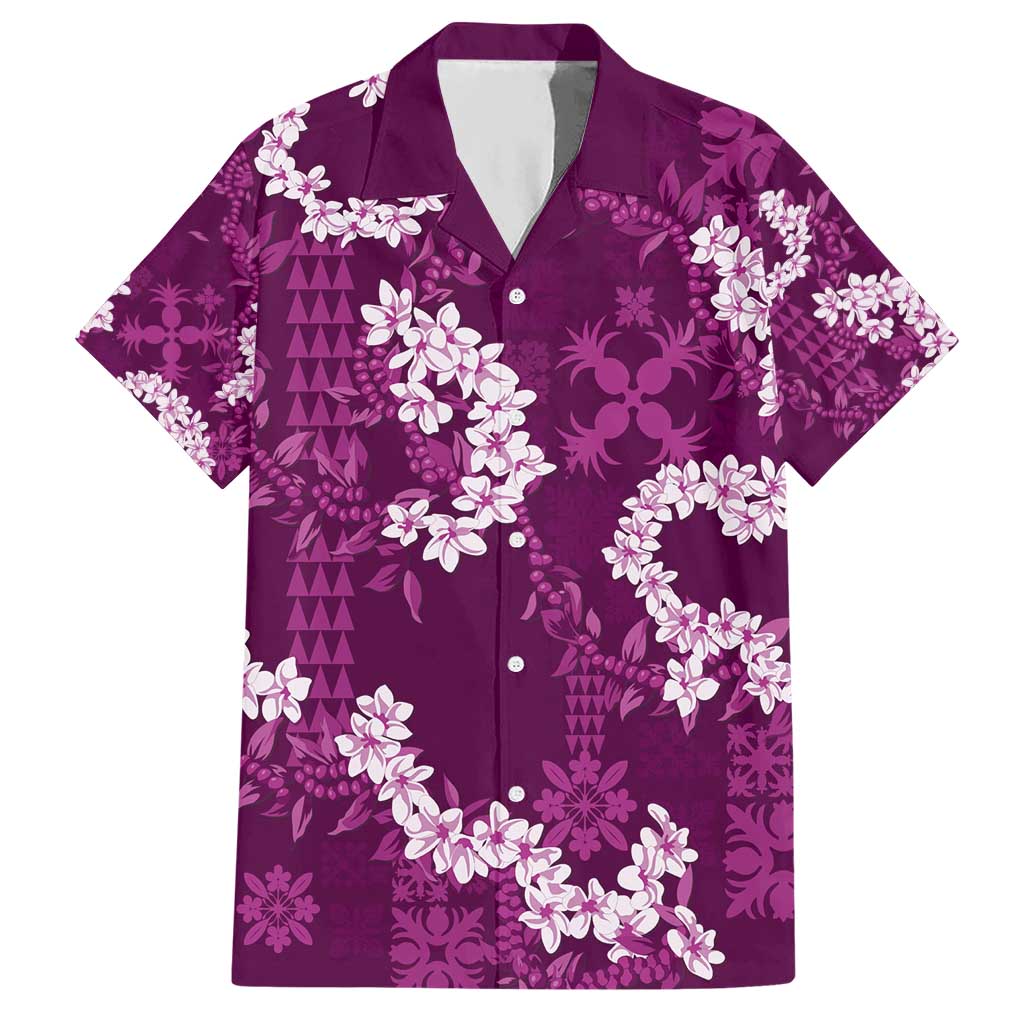 Mokihana Maile and Ilima Leis Hawaiian Shirt Akala Hawaiian Tapa Quilt Pattern LT9 Pink - Polynesian Pride