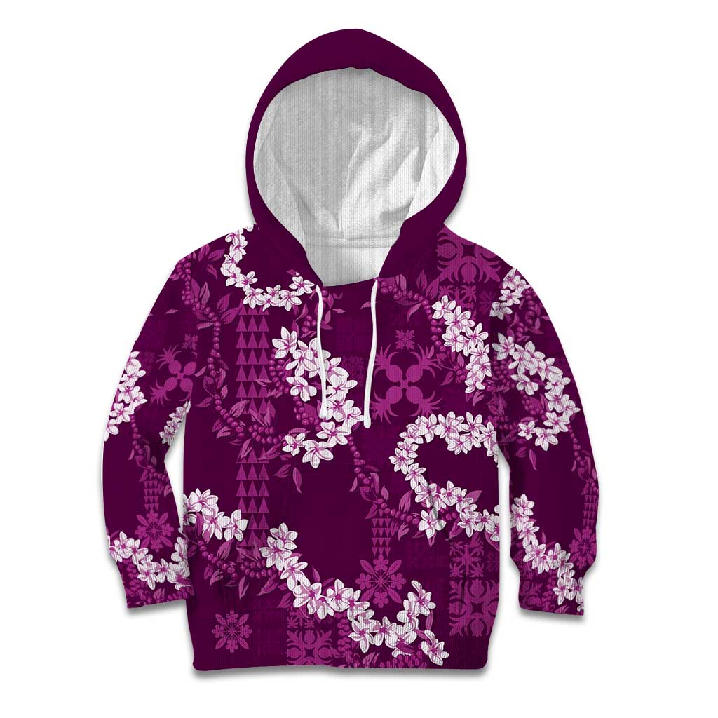 Mokihana Maile and Ilima Leis Kid Hoodie Akala Hawaiian Tapa Quilt Pattern LT9 Hoodie Pink - Polynesian Pride