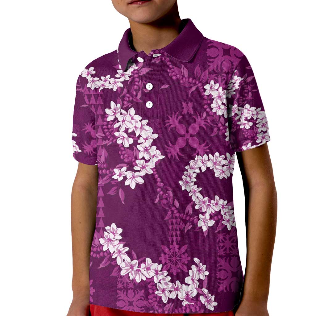 Mokihana Maile and Ilima Leis Kid Polo Shirt Akala Hawaiian Tapa Quilt Pattern LT9 Kid Pink - Polynesian Pride