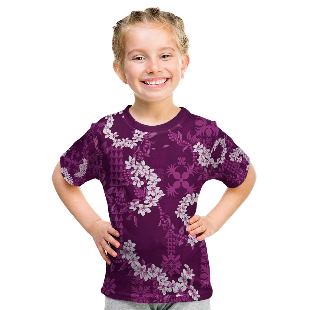 Mokihana Maile and Ilima Leis Kid T Shirt Akala Hawaiian Tapa Quilt Pattern LT9 Pink - Polynesian Pride