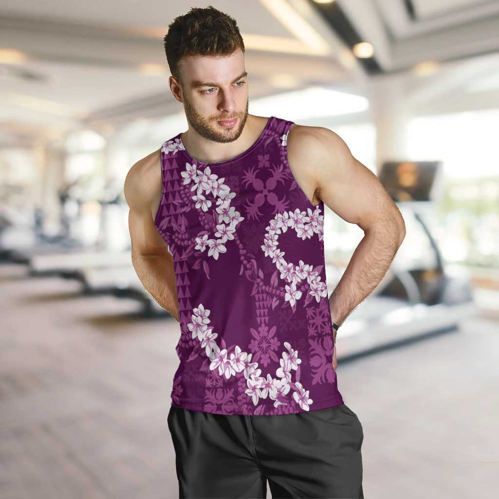 Mokihana Maile and Ilima Leis Men Tank Top Akala Hawaiian Tapa Quilt Pattern LT9 Pink - Polynesian Pride
