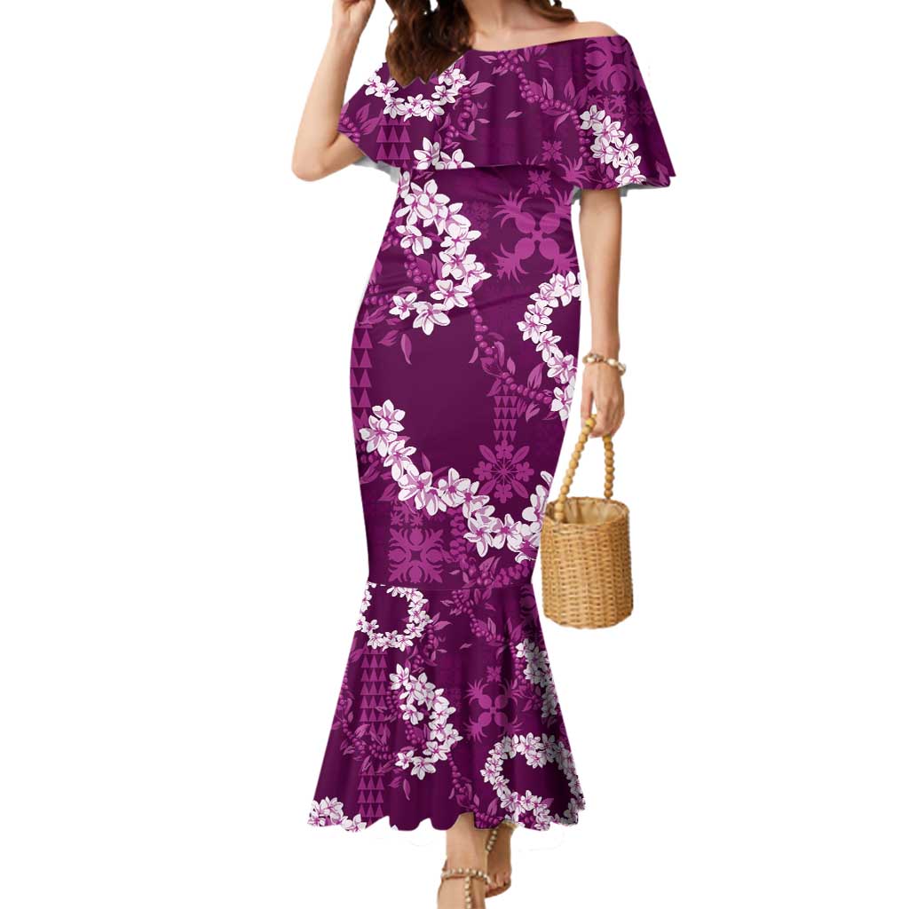 Mokihana Maile and Ilima Leis Mermaid Dress Akala Hawaiian Tapa Quilt Pattern LT9 Women Pink - Polynesian Pride