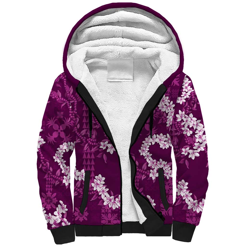 Mokihana Maile and Ilima Leis Sherpa Hoodie Akala Hawaiian Tapa Quilt Pattern LT9 Unisex Pink - Polynesian Pride