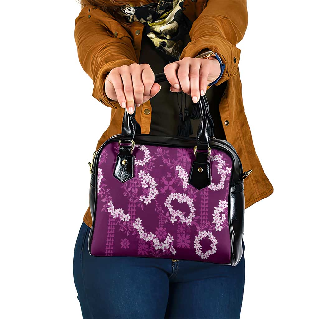 Mokihana Maile and Ilima Leis Shoulder Handbag Akala Hawaiian Tapa Quilt Pattern LT9 One Size Pink - Polynesian Pride