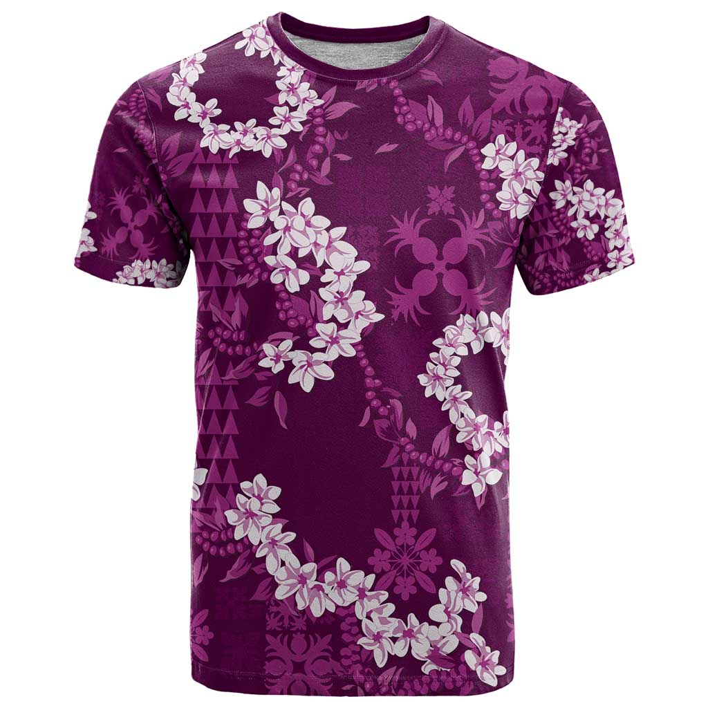 Mokihana Maile and Ilima Leis T Shirt Akala Hawaiian Tapa Quilt Pattern LT9 Pink - Polynesian Pride