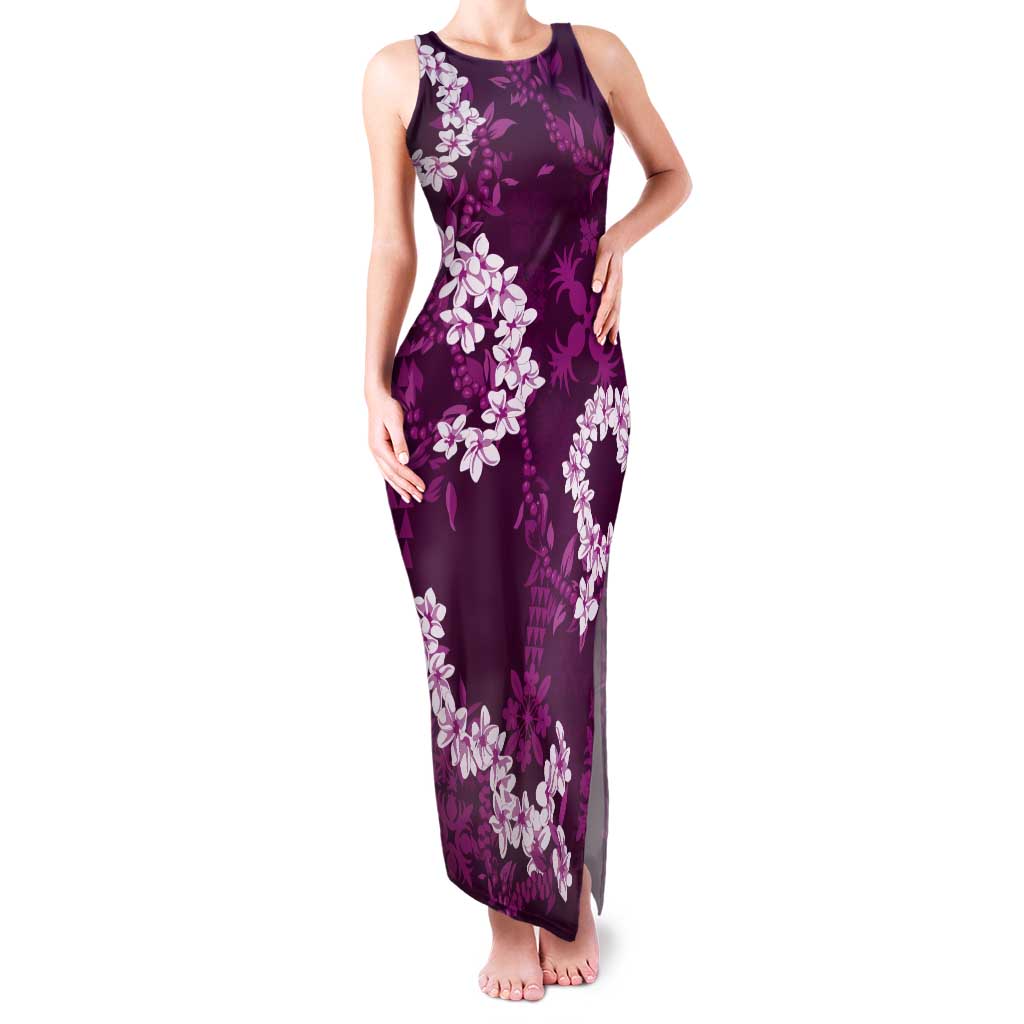 Mokihana Maile and Ilima Leis Tank Maxi Dress Akala Hawaiian Tapa Quilt Pattern LT9 Women Pink - Polynesian Pride