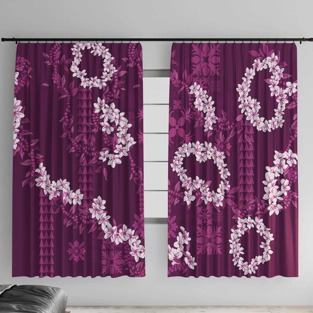 Mokihana Maile and Ilima Leis Window Curtain Akala Hawaiian Tapa Quilt Pattern LT9 With Hooks Pink - Polynesian Pride