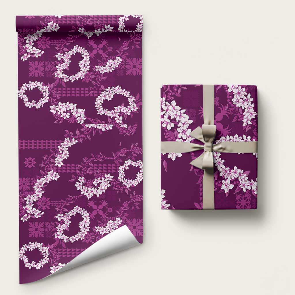 Mokihana Maile and Ilima Leis Wrapping Paper Akala Hawaiian Tapa Quilt Pattern LT9 58" × 23" Pink - Polynesian Pride