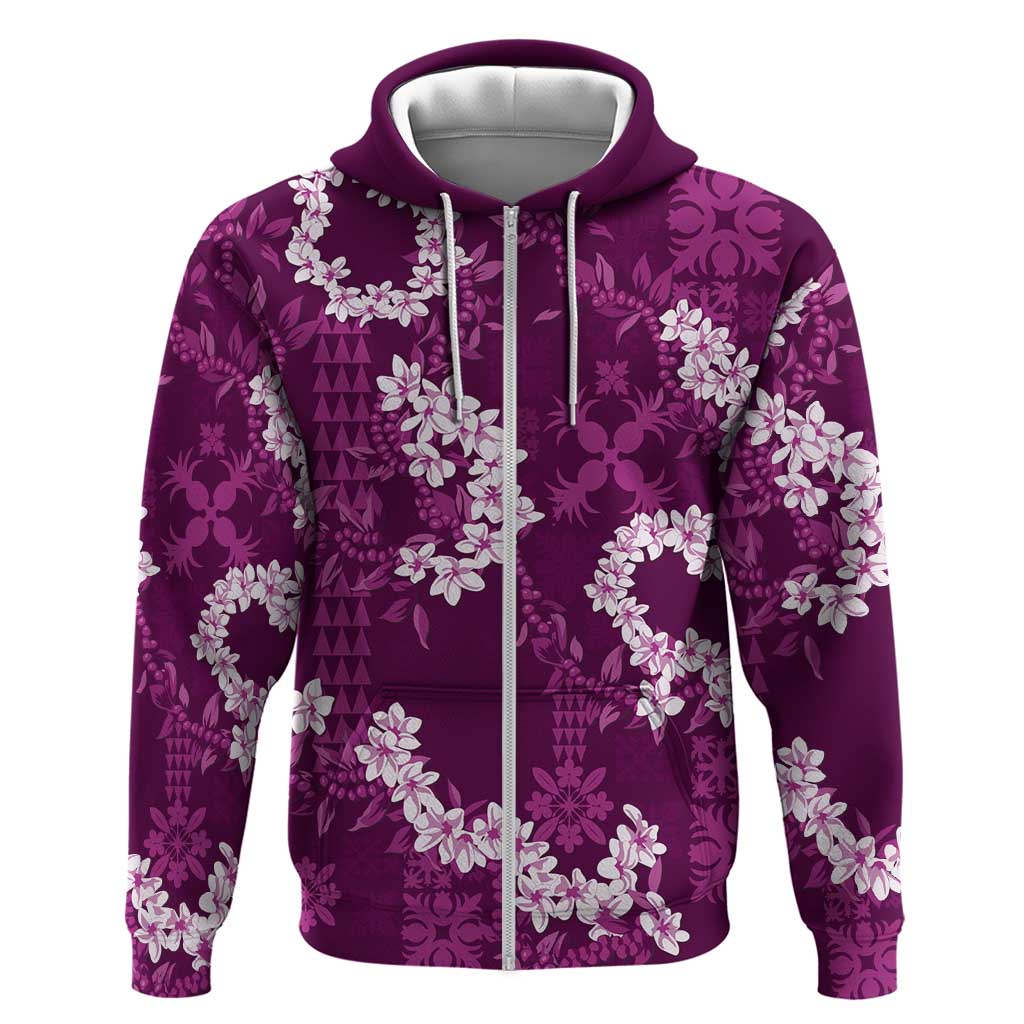 Mokihana Maile and Ilima Leis Zip Hoodie Akala Hawaiian Tapa Quilt Pattern LT9 Zip Hoodie Pink - Polynesian Pride