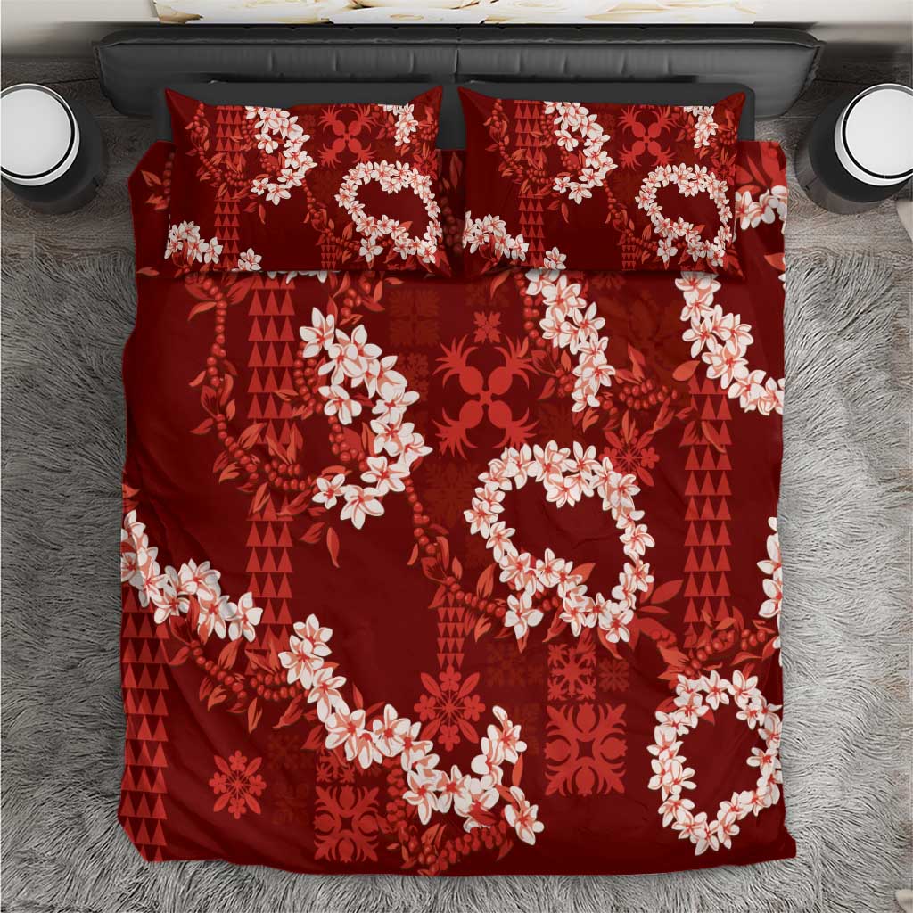 Mokihana Maile and Ilima Leis Bedding Set Ulaʻula Hawaiian Tapa Quilt Pattern LT9 Red - Polynesian Pride