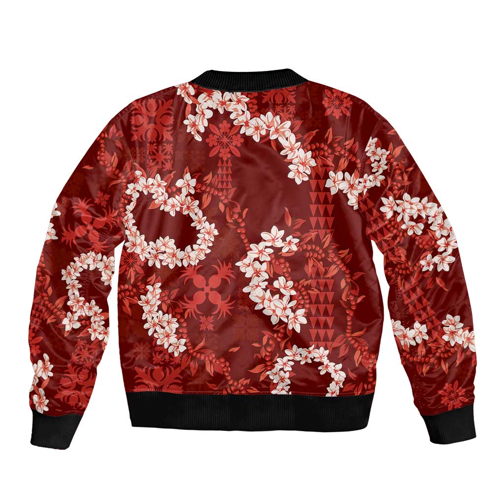 Mokihana Maile and Ilima Leis Bomber Jacket Ulaʻula Hawaiian Tapa Quilt Pattern LT9 - Polynesian Pride