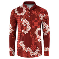 Mokihana Maile and Ilima Leis Button Sweatshirt Ulaʻula Hawaiian Tapa Quilt Pattern LT9 Red - Polynesian Pride