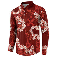 Mokihana Maile and Ilima Leis Button Sweatshirt Ulaʻula Hawaiian Tapa Quilt Pattern LT9 - Polynesian Pride